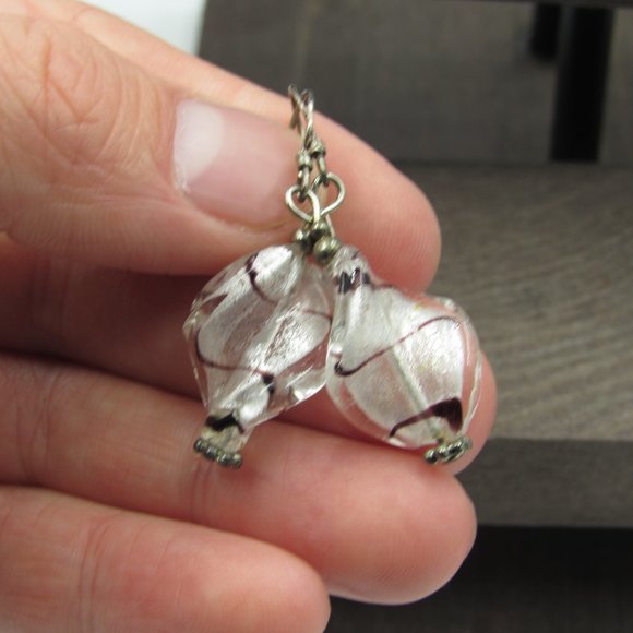 Sterling Silver Odd Glass Dangle Earrings Vintage - Picture 2 of 5